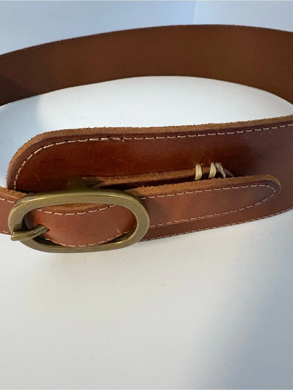 Anthropologie Cognac Leather Waist Belt with Brass Oval Buckle sz S